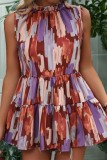 Multicolor Tie Dye Frill Collar Sleeveless Babydoll Top