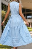 Blue Stripes Splicing Sleeveless Dress