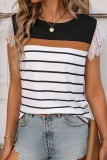 Lace Sleeves Colorblock Stripes Top