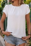 White Jacquard Spot Turlip Sleeves Blouse