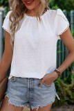 White Jacquard Spot Turlip Sleeves Blouse