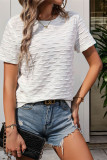 White Textured Crew Neck Short Sleeves Top