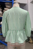 Plaid Stripes Puff Sleeves Tie Knot Top