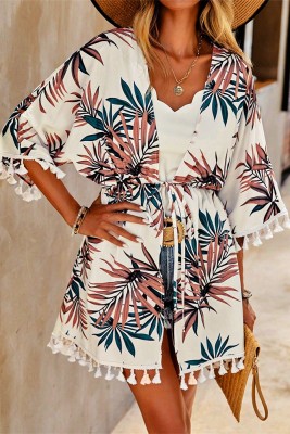 White Printing Tassel Cover Up