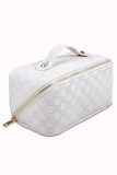 Checked Zipper PU Leather Storage Washing Bag