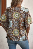 V Neck Ethnic Printing Blouse