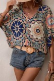 V Neck Ethnic Printing Blouse