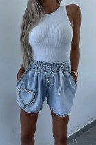 High Waist Rhinestone Washed Denim Shorts
