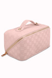 Checked Zipper PU Leather Storage Washing Bag