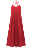 Plain Pleated Halter Maxi Dress