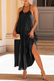 Plain Pleated Halter Maxi Dress