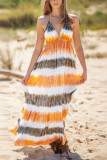 Tie Dye Stripe V Neck Halter Maxi Dress
