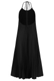Plain Pleated Halter Maxi Dress