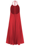 Plain Pleated Halter Maxi Dress