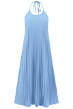 Plain Pleated Halter Maxi Dress