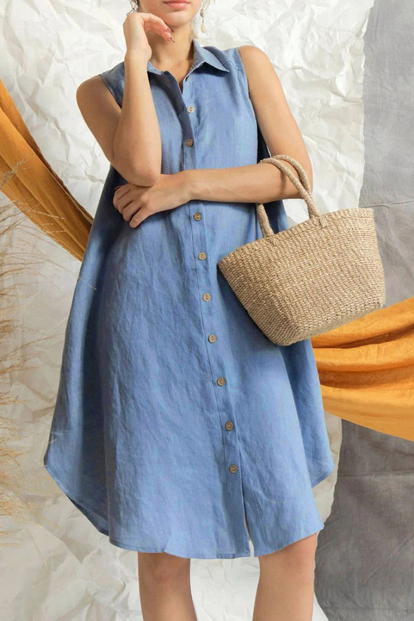 Blue Button Up Shirt Dress