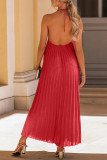 Plain Pleated Halter Maxi Dress