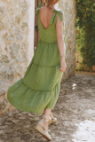 Green V Neck Splicing Dress