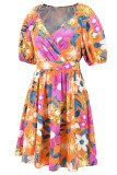Wrap V Neck Bubble Sleeves Mini Dress