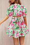 Wrap V Neck Bubble Sleeves Mini Dress