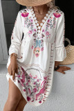 V Neck Lace Edge Lace Print Babydoll Dress