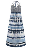 Tie Dye Stripe V Neck Halter Maxi Dress