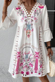 V Neck Lace Edge Lace Print Babydoll Dress