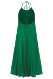 Plain Pleated Halter Maxi Dress