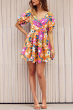 Wrap V Neck Bubble Sleeves Mini Dress