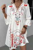 V Neck Lace Edge Lace Print Babydoll Dress
