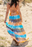 Tie Dye Stripe V Neck Halter Maxi Dress