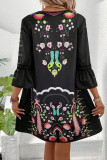 V Neck Lace Edge Lace Print Babydoll Dress