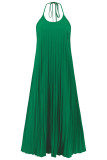 Plain Pleated Halter Maxi Dress