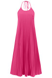 Plain Pleated Halter Maxi Dress