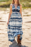 Tie Dye Stripe V Neck Halter Maxi Dress