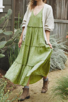 Green V Neck Splicing Dress