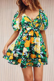 Wrap V Neck Bubble Sleeves Mini Dress