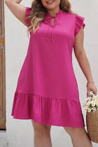 Rose V Neck Front Tie Neck Frill Plus Size Dress