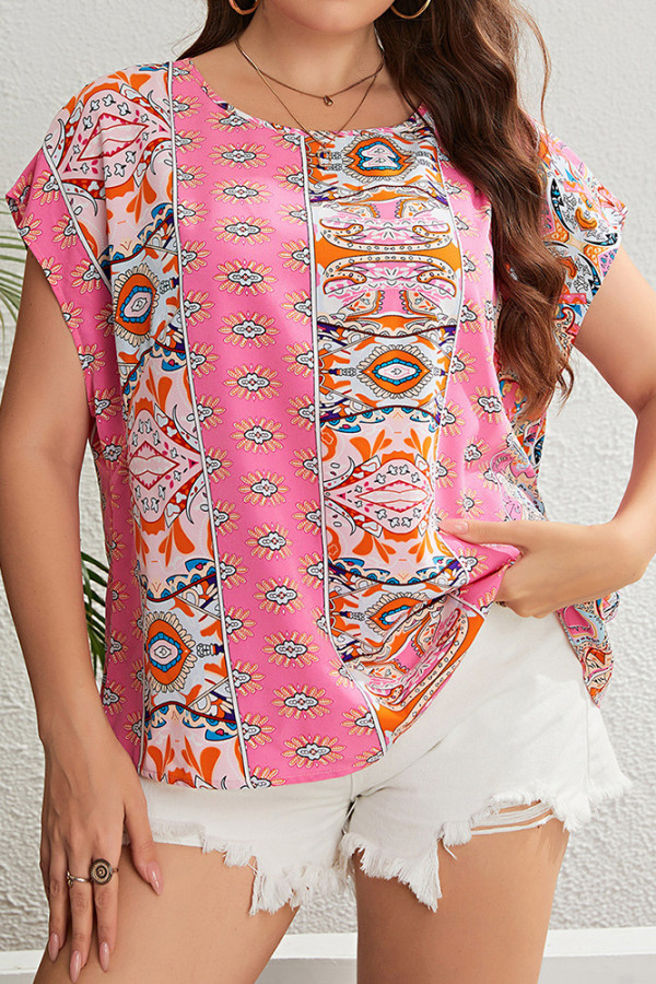 Pink Ethic Print Plus Size Top