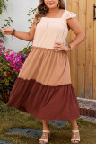 Color Block Square Neck Flutter Sleeves Plus Size Dress
