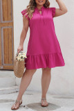 Rose V Neck Front Tie Neck Frill Plus Size Dress