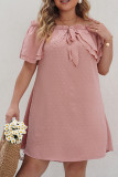 Pink Jacquard Spot Off Shoulder Plus Size Dress