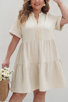 Apricot V Neck Plus Size Babydoll Dress