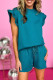 Skobeloff Textured Ruffle Split Top and Drawstring Shorts