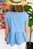 Beau Blue Trendy Stitching Detail Denim Peplum Top