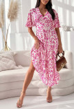 Floral V Neck Ruffle Hem Dress