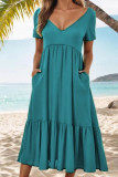 V Neck Splicing Ruffle Long Dress