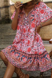 Bohemian Split Collar Buttoned Floral Dress