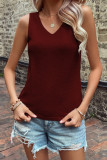 Plain V Neck Twisted Backless Waffle Knit Tank Top