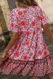 Bohemian Split Collar Buttoned Floral Dress